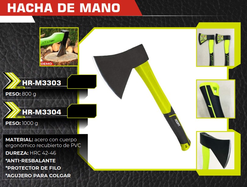 HACHA DE MANO 1000gr - ACERO - MANGO PVC