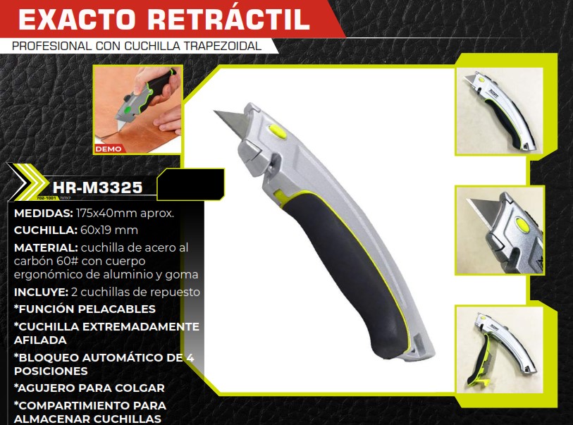 EXACTO RETRÁCTIL  (61X19mm) AUTOCARGABLE ALUM GOMA
