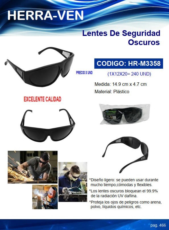 LENTES OSCUROS SEGURIDAD  PLAST - 14,9X4,7CM