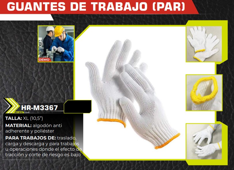 GUANTES DE TELA XL (SIN PUNTOS DE GOMA)