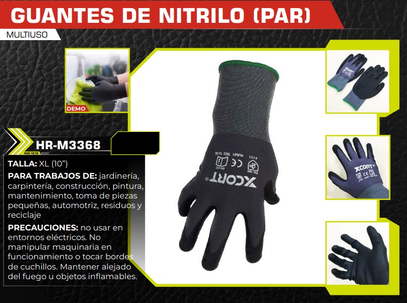 GUANTES DE NITRILO XL 10" - NO USAR ELECTRICIDAD