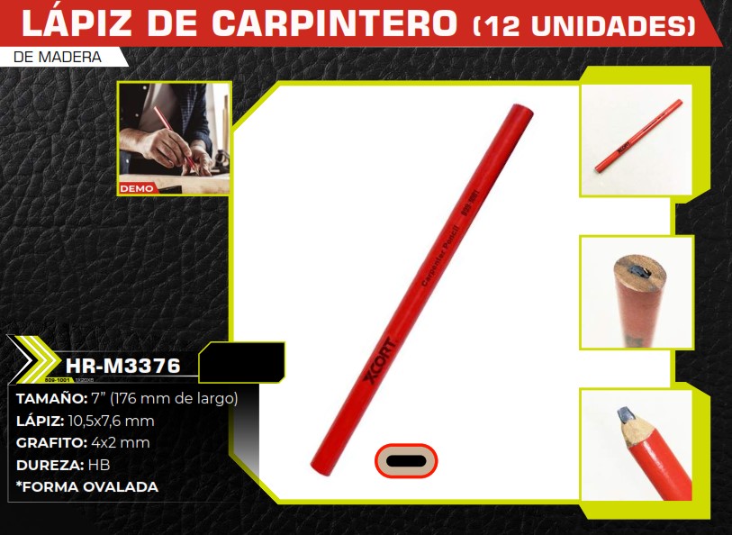 LAPIZ CARPINTERO 7" P/MADERA OVALADOS (PAQUETE X 12UND)