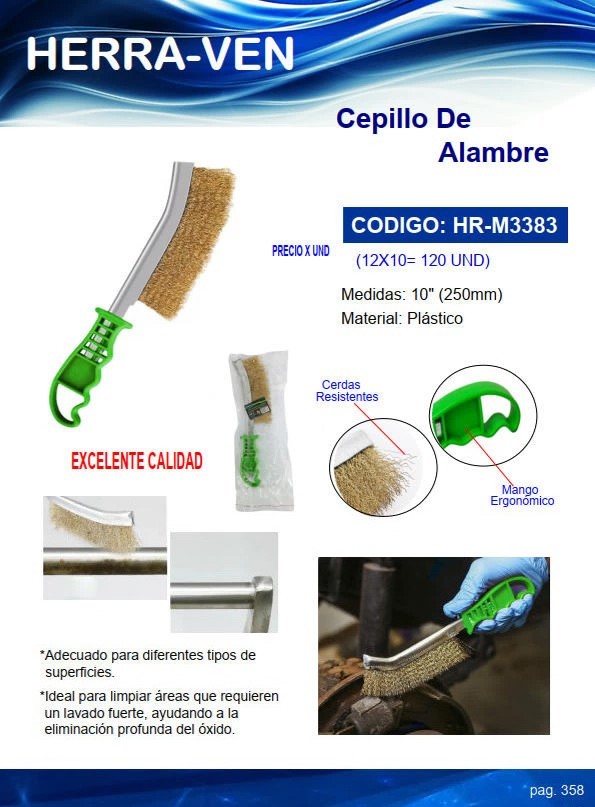 CEPILLO DE ALAMBRE LATONADO CURVO 10" MANGO PVC