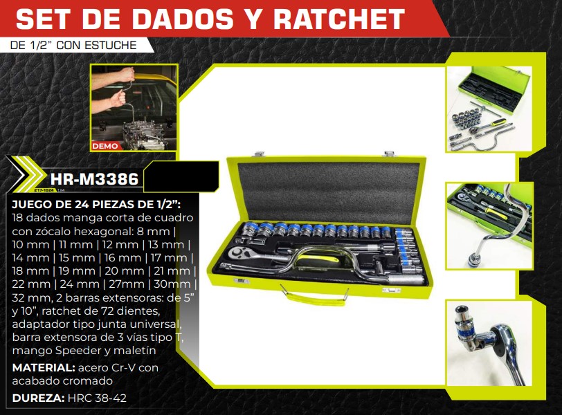 SET DE DADOS C/RATCHET 1/2" CON ESTUCHE (24PZAS)