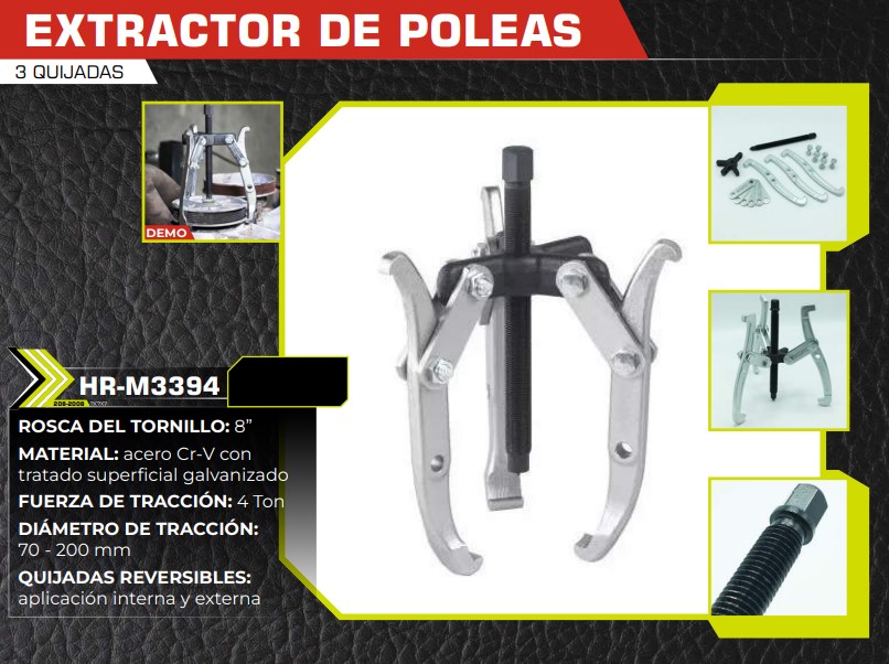 EXTRACTOR POLEAS (3 QUIJADAS) 8" REVERSIBLE - 4TON