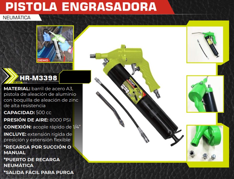 PISTOLA ENGRASADORA NEUMATICA 500ML - 8000psi - ACOPLE 1/4