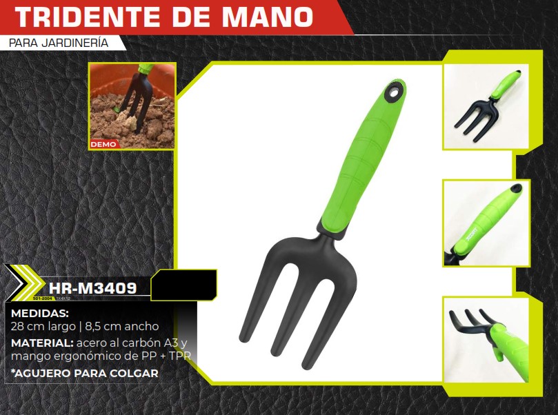 TRIDENTE DE MANO P/JARDINERIA 28X8CM - MANGO PVC