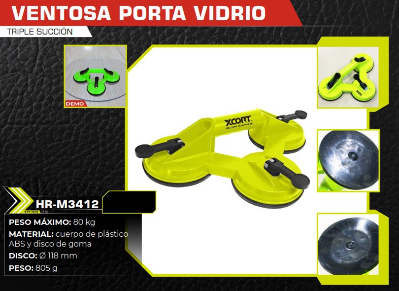 VENTOSA PORTA VIDRIO TRIPLE SUCCION 80KG X 11CM