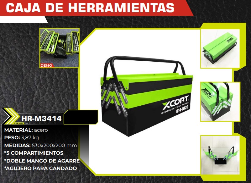 CAJA DE HERRAMIENTAS METALICA 5 COMPARTIMIENTO - DOBLE MANGO