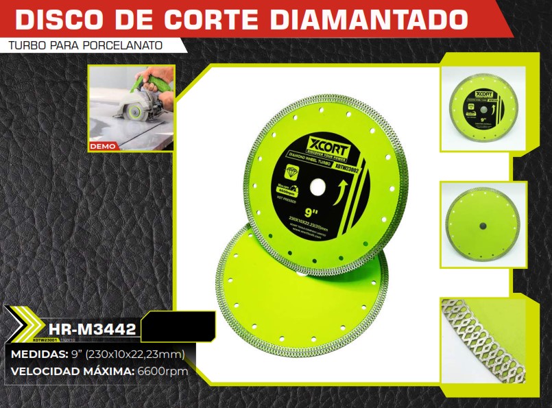 DISCO CORTE DIAMANTADO TURBO P/PORCELANATO (9) 6600 RPM