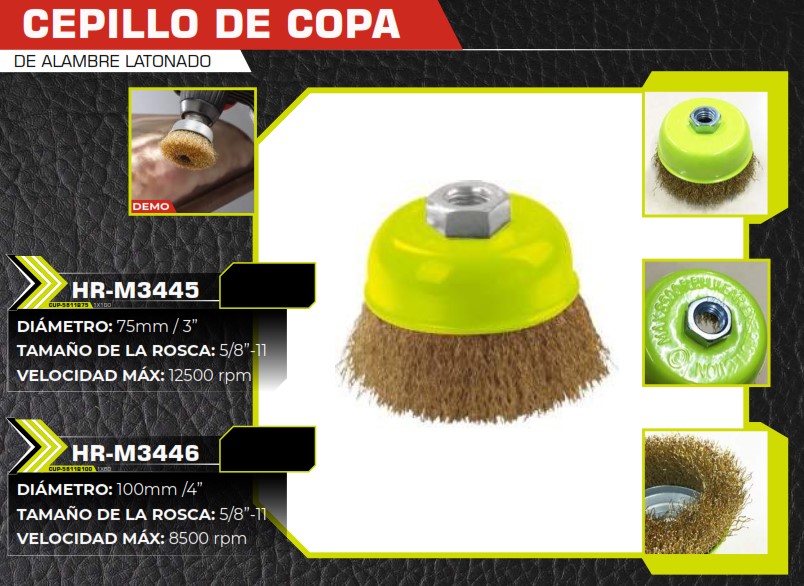 CEPILLO COPA ALAMBRE LATONADO 4" 5/8 X 8500 rpm