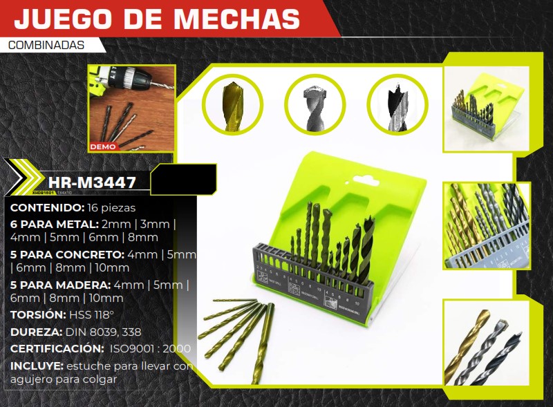 JUEGO MECHAS COMBINADAS (16 PZAS) (METAL = 2,3,4,5,6,8MM) (C