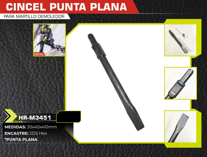 CINCEL PLANO P/MARTILLO DEMOLEDOR  30x40x410mm
