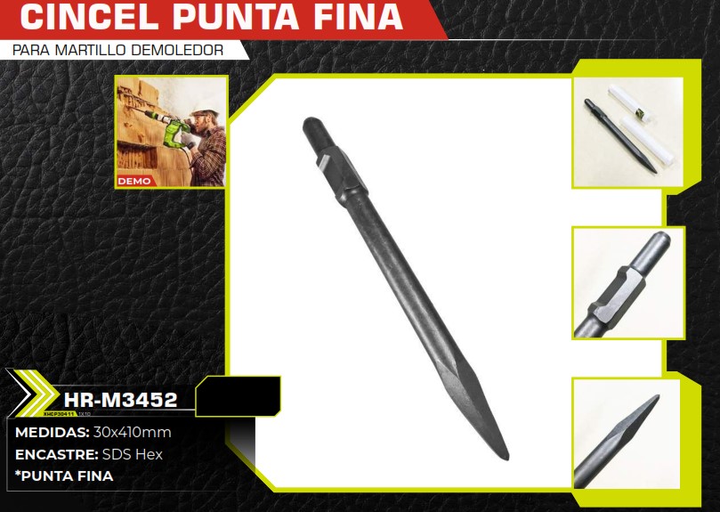CINCEL PUNTA FINA P/MARTILLO DEMOLEDOR  30x410mm