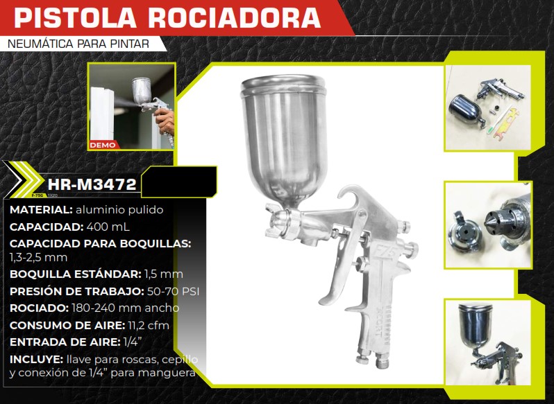 PISTOLA D/AIRE ROCIAD 400ML P/PINTAR 1,5mm - MAX 70PSI SUPER