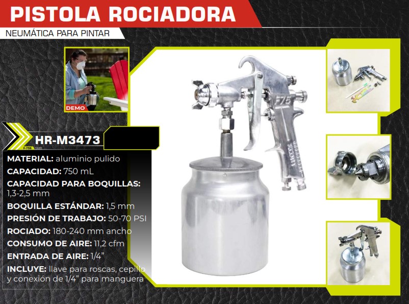 PISTOLA D/AIRE ROCIAD 700ML P/PINTAR 1,5mm - MAX 70PSI INFER