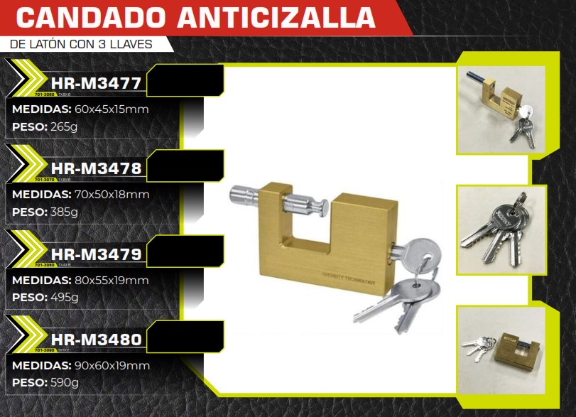 CANDADO ANTICIZALLA 60mm LATON - 3LLAVES