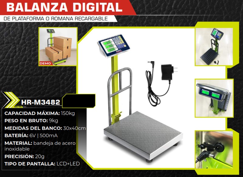 BALANZA DIGITAL PLATAFORMA (MAX 150Kg) 110V - 4V - BANDEJA A