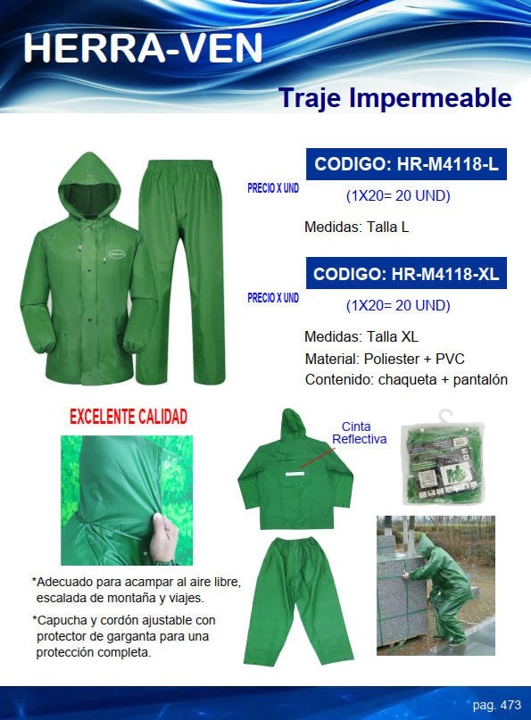 TRAJE IMPERMEABLE TALLA XL - CHAQUET PANTAL - CINTA REFLECTI