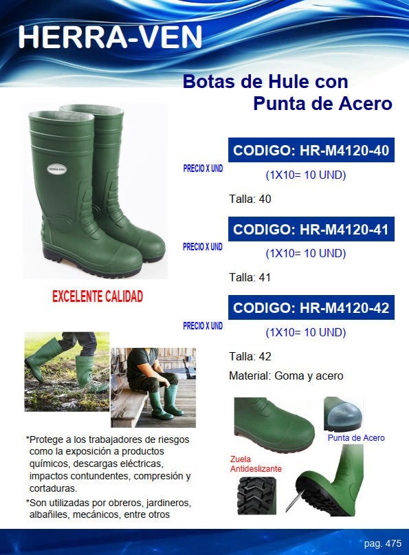 BOTAS HULE C/PUNTA ACERO TALLA 40 - VERDE - CAÑA LARGA - ANT