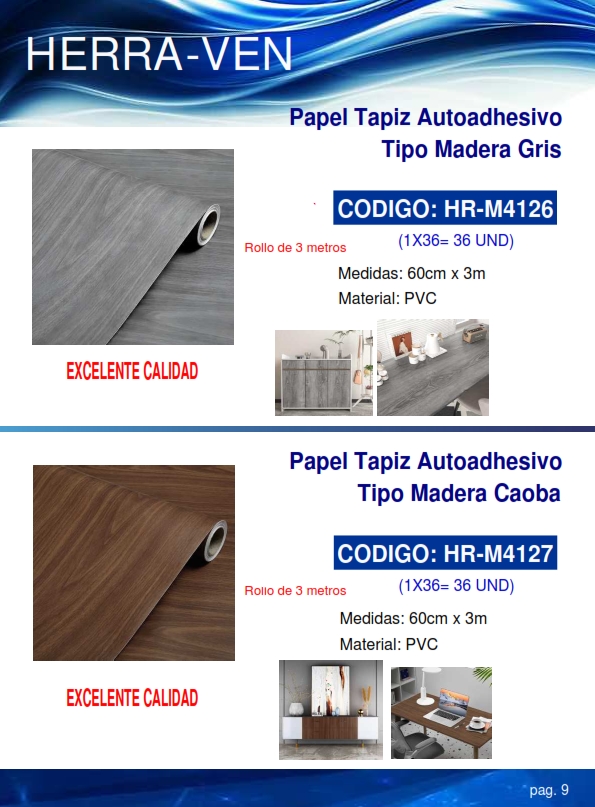 PAPEL TAPIZ AUTOAD T/MADERA CAOBA - PVC - 60CMX3MTS