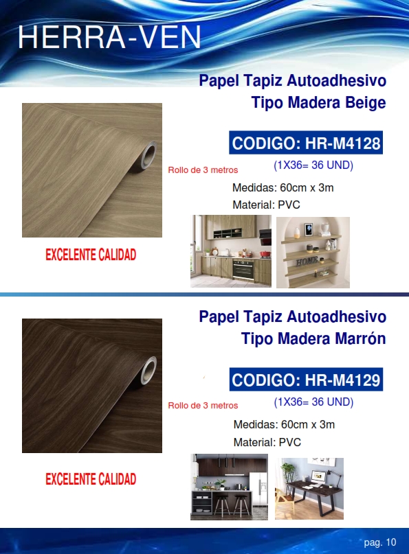 PAPEL TAPIZ AUTOAD T/MADERA BEIGE - PVC - 60CMX3MTS