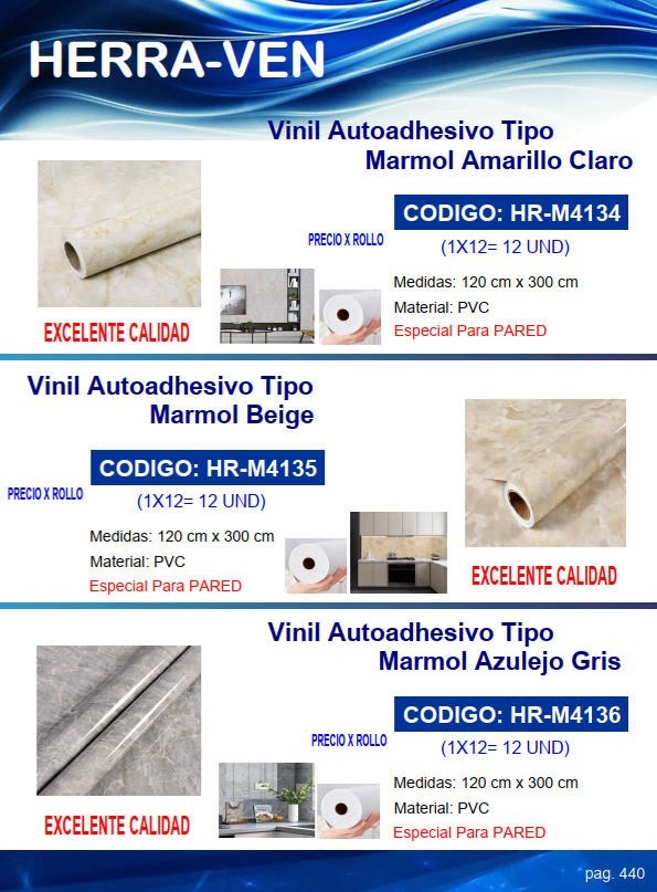 VINIL P/PARED AUTOADH MARMOL AMARILL CLARO - PVC - ROLLO 3MT