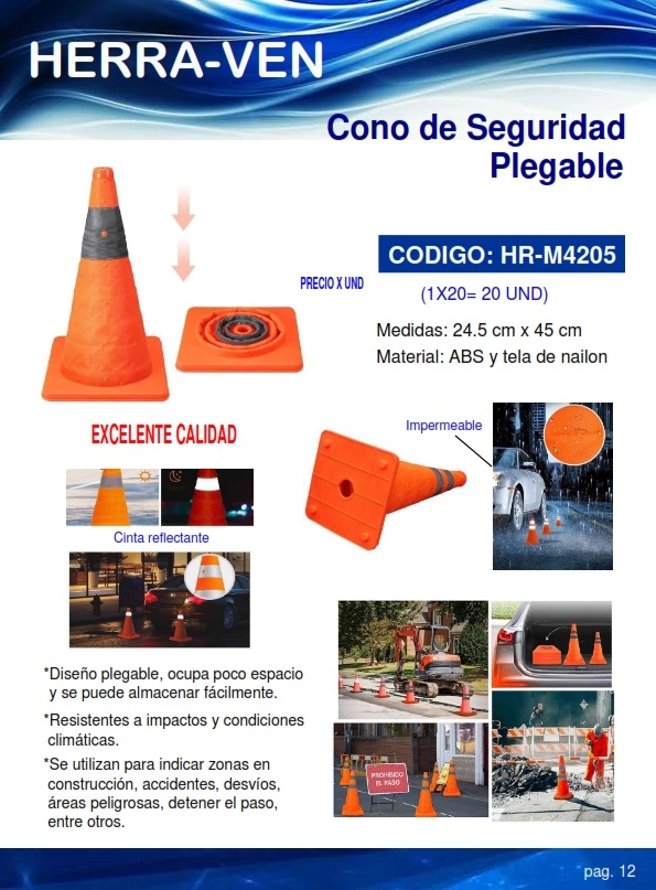 CONO SEGURIDAD PLEGABLE - 24XM X 45CM  - ABS Y NAILON