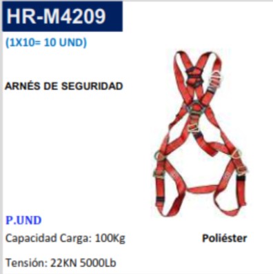 ARNES D/SEGURIDAD - CARGA 100KG - TENSION 25KN 5600LB - POLI