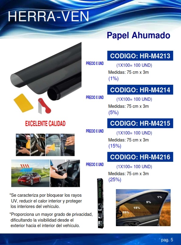 PAPEL AHUMADO P/VEHICULOS (1%) - 75CMX3MTS