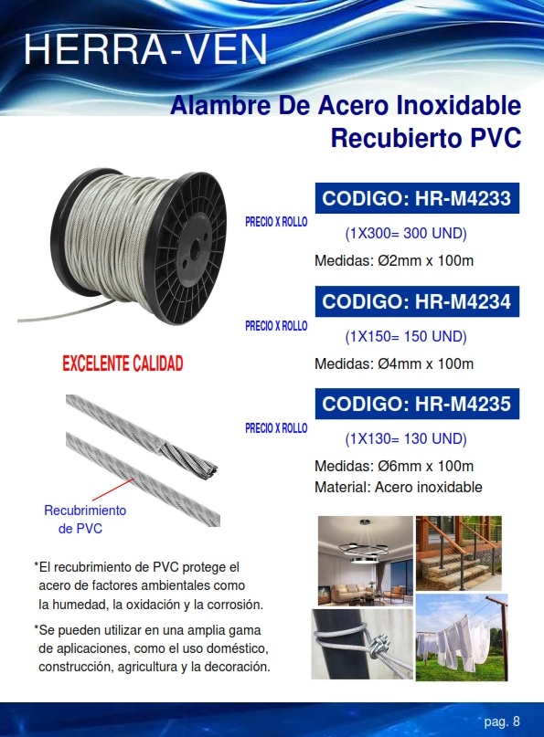 ALAMBRE RECUBIERTO PVC - ACERO INOX -  2MMX100MTS