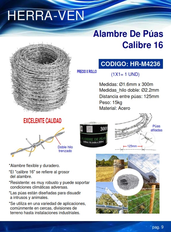 ALAMBRE DE PUAS CALIBRE 16 (300MTS ROLLO)