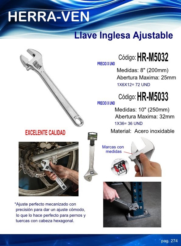 LLAVE AJUSTABLE 8" - METAL - MAX 2,5CM