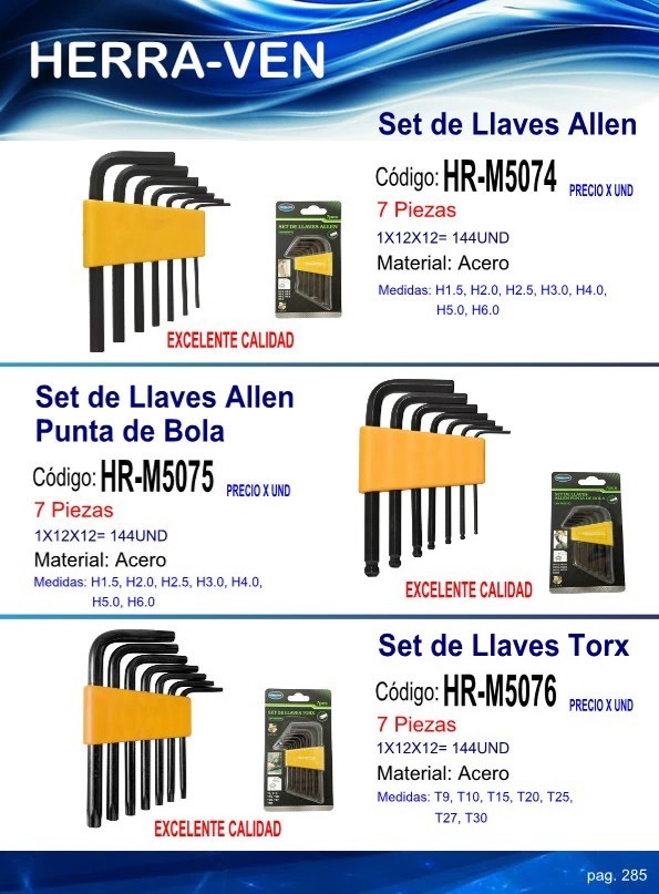 JUEGO LLAVES ALLEN PUNTA BOLA CORTA (7 PIEZAS) 1,5-2-2,5-3-4