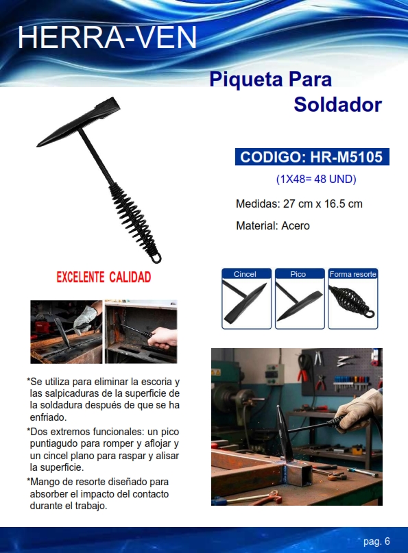 PIQUETA P/SOLDADOR - DOBLE PUNTA PICO Y CINCEL - MANGO RESOR