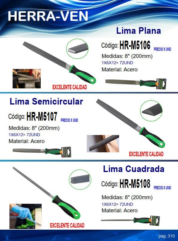 LIMA PLANA 8" ACERO - M/GOMA