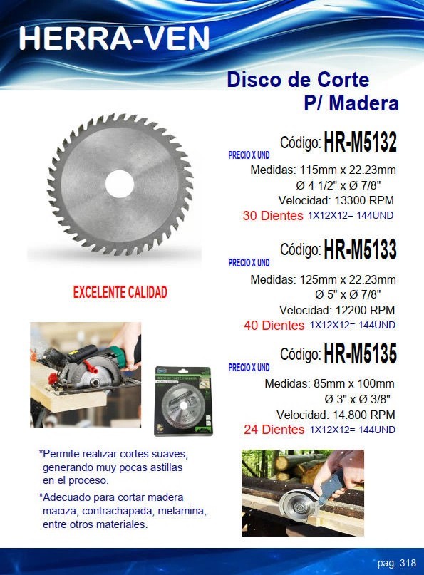 DISCO CORTE P/MADERA 24DT - 3X3/8 - 14800RPM