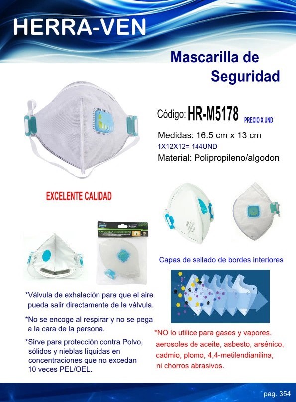 MASCARILLA DE SEGURIDAD 16X13CM POLIPROPILENO C/VALVULA - NO