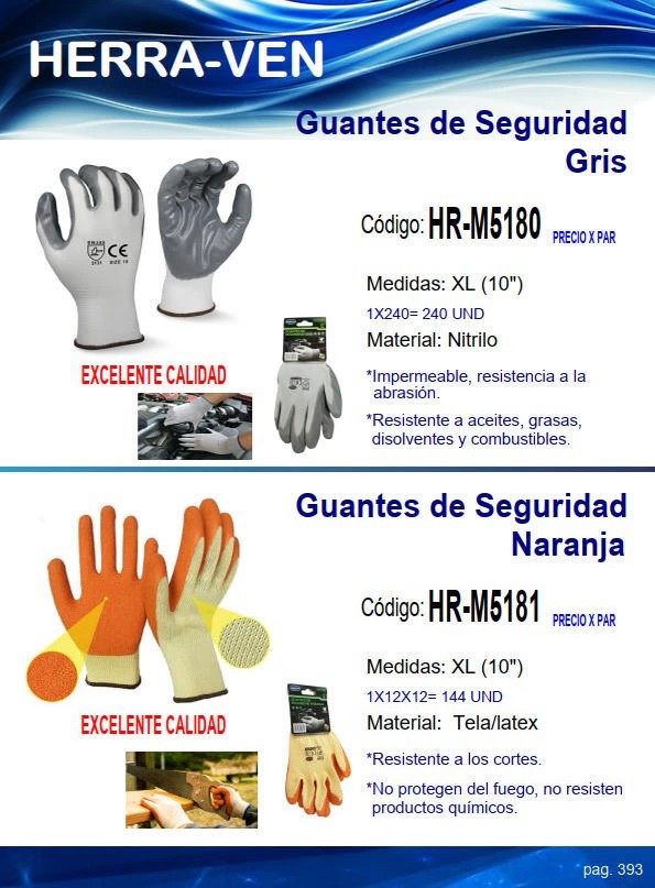 GUANTES D/SEGURIDAD NARANJA - XL 10" - TELA - LATEX