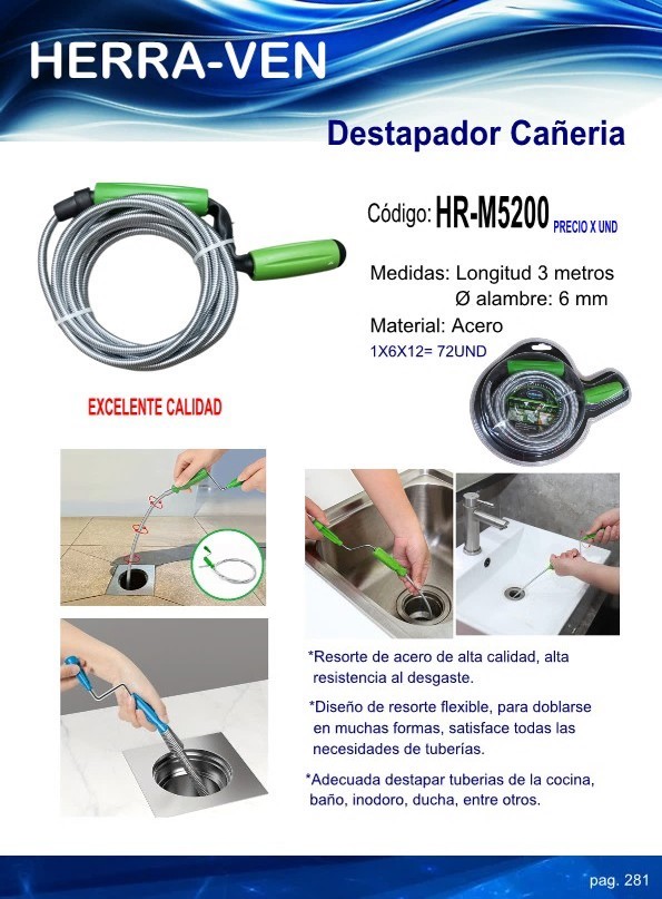DESTAPADOR CAnERIAS 3 METROSX6MM ACERO