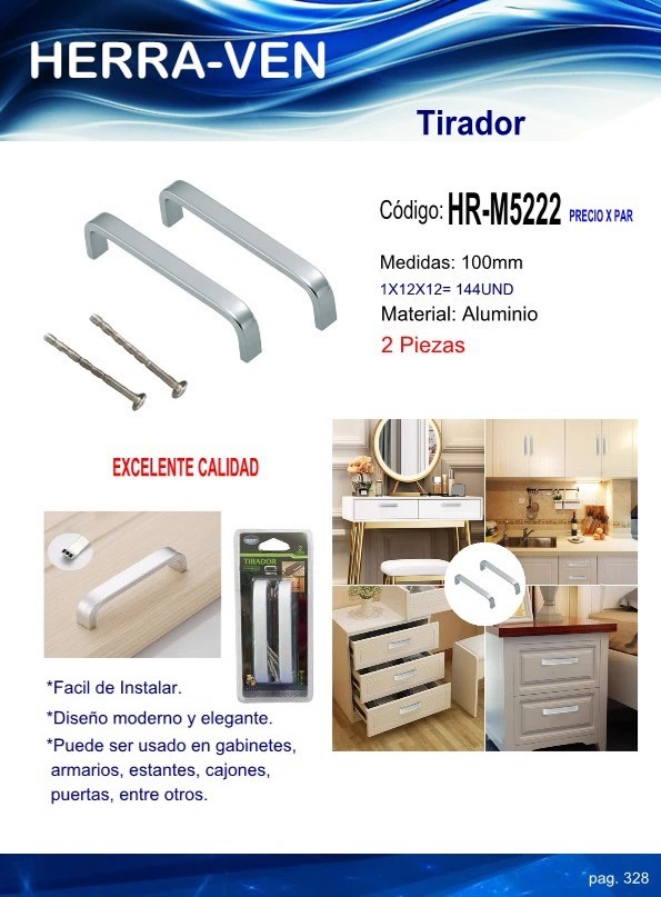 HALADOR LUJO 10CM ACERO INOX - 2PZAS