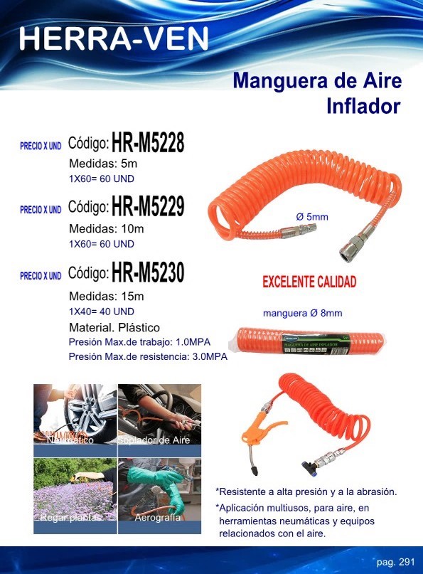 MANGUERA 8MM INFLADOR AIRE 5MTS - 3MPA
