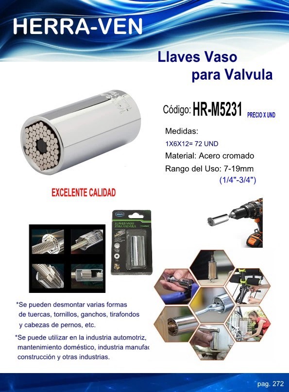 LLAVES VASO P/VALVULA 7-19MM METALICA AJUSTABLE