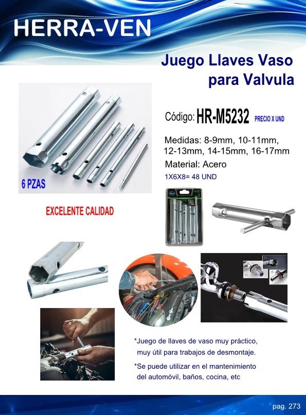 JUEGO LLAVES VASO P/VALVULAS 8-17MM ACERO 6 PZAS