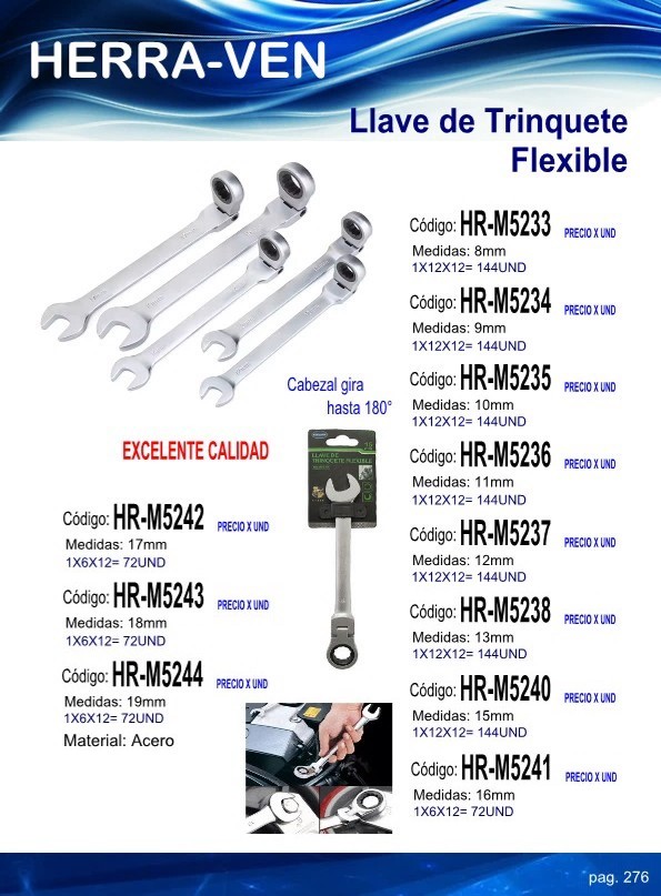 LLAVE TRINQUETE 8MM FLEXIBLE 180GR
