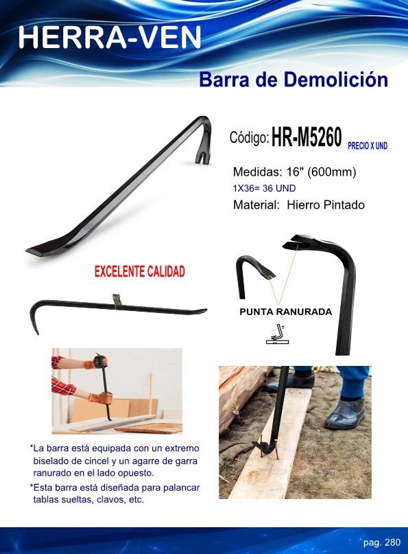 BARRA DEMOLICION 16" HIERRO (PATA DE CABRA)