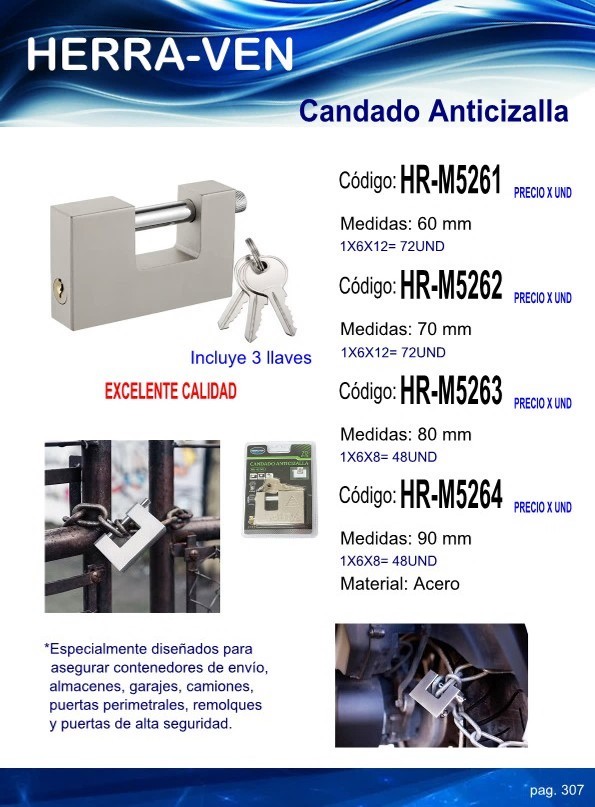 CANDADO ANTICIZALLA 60MM CROMADO