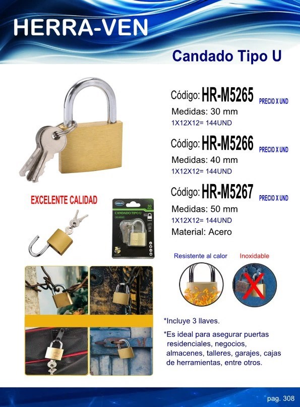 CANDADO TIPO U (50mm) ACERO AMARILLO