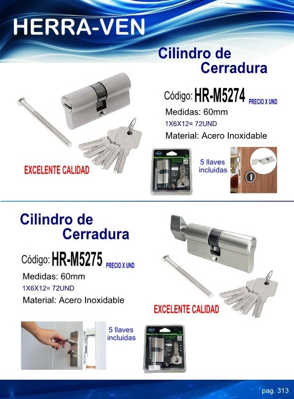 CILINDRO SEGURID P/CERRAD 60mm - 5 LLAVES