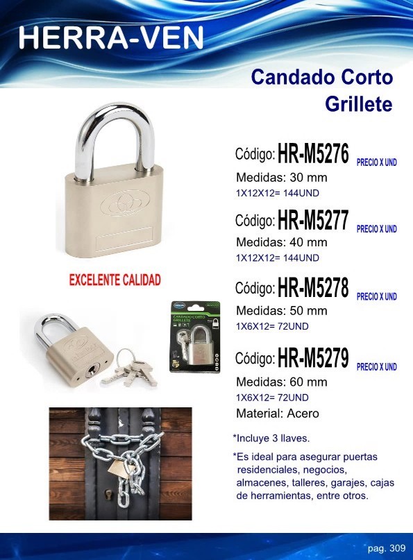 CANDADO CORTO GRILLETE 30MM CROMADO